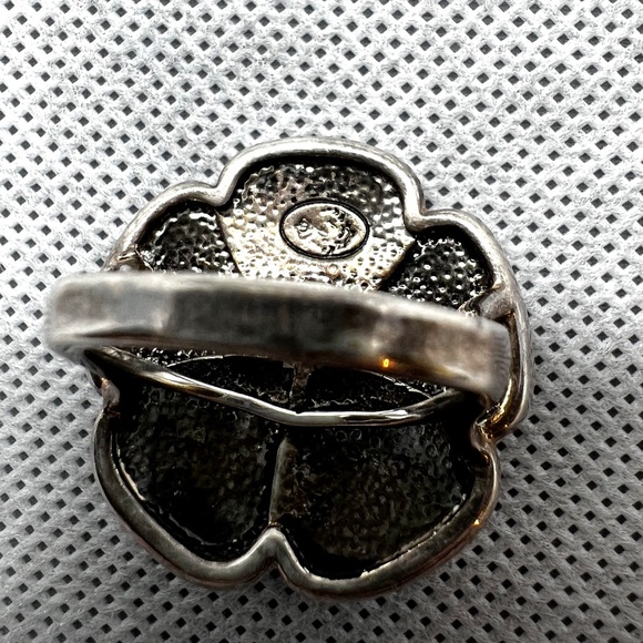 Premier Designs Silver Plate Turquoise Aqua Enamel Flower Statement Ring NIB - Picture 8 of 9